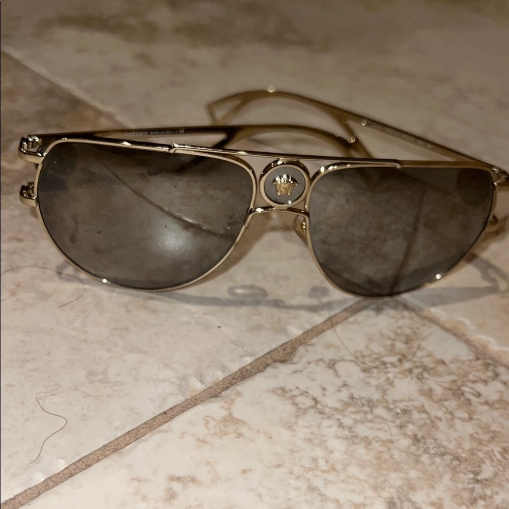 Versace Gold and Black Sunglasses- like new with case!